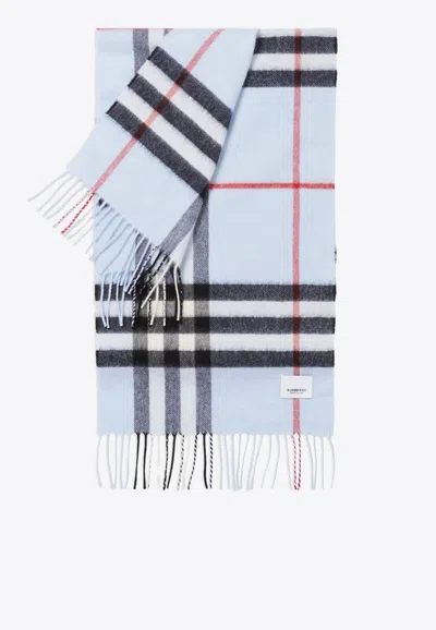 Burberry Checked Cashmere Scarf In Blue