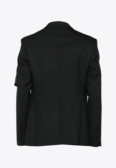Moschino Checked Wool Cargo Blazer In Gray