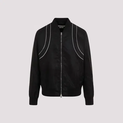 Shop Alexander Mcqueen Piping Harness Bomber Jacket In Black