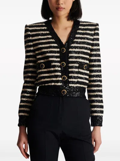 Shop Balmain Sequined Striped Fashion Jacket In Black