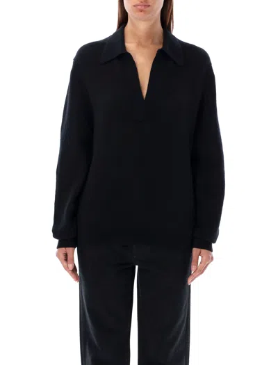 Shop Khaite Elegant Cashmere Blend Polo Sweater In Black