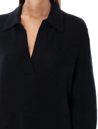 Shop Khaite Elegant Cashmere Blend Polo Sweater In Black