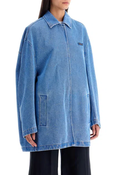 Shop Marni Oversized Organic Denim Cocoon Jacket In Blue