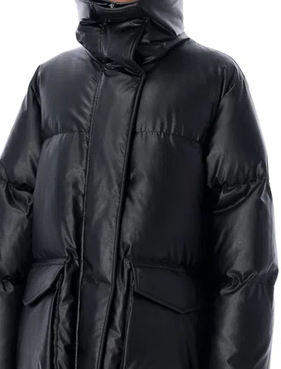 Shop Mm6 Maison Margiela Eco Leather Long Puffer Down Jacket In Black