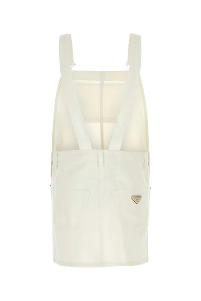 Prada Denim Dungarees Dress Adjustable Straps In White