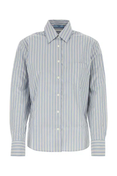Prada Women's Embroidered Poplin Shirt In Stripped