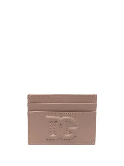 Dolce & Gabbana Card Holder With Embossed Dg Logo In Nude & Neutrals