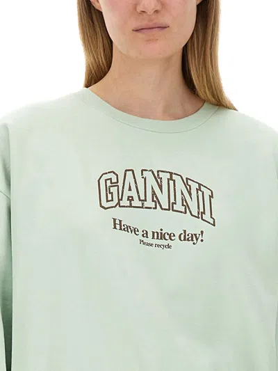 Shop Ganni Oversize Sweatshirt In Green