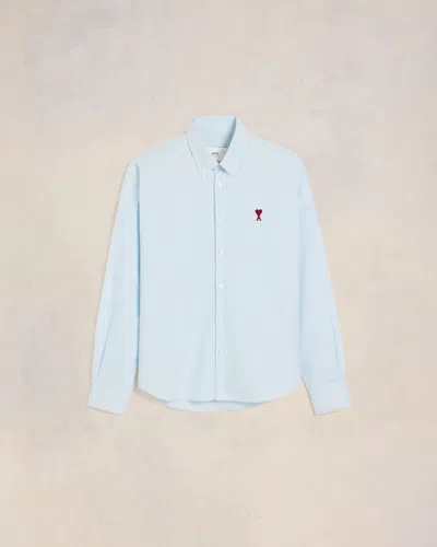 Ami Alexandre Mattiussi Adc Button-down Collar Logo-embroidered Striped Cotton Oxford Shirt In Sky Blue/ Natural White