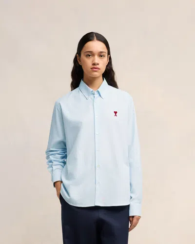 Ami Alexandre Mattiussi Adc Button-down Collar Logo-embroidered Striped Cotton Oxford Shirt In Sky Blue/ Natural White