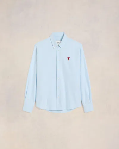 Ami Alexandre Mattiussi Adc Button-down Collar Logo-embroidered Striped Cotton Oxford Shirt In Sky Blue