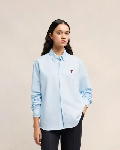 Ami Alexandre Mattiussi Adc Button-down Collar Logo-embroidered Striped Cotton Oxford Shirt In Sky Blue
