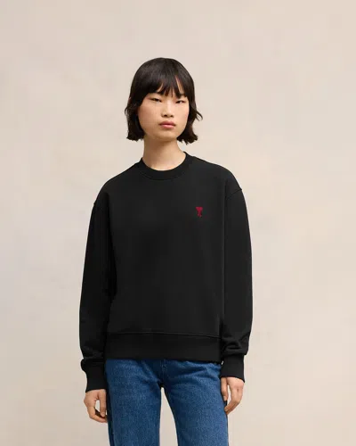 Ami Alexandre Mattiussi Ami Paris Logo-embroidered Stretch-cotton Sweatshirt In Black