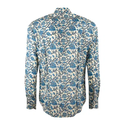 Saint Barth Mc2  Sikelia Incotone Men's Shirt With Print Ajrakh In White, Blue