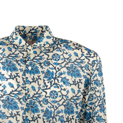 Saint Barth Mc2  Sikelia Incotone Men's Shirt With Print Ajrakh In White, Blue