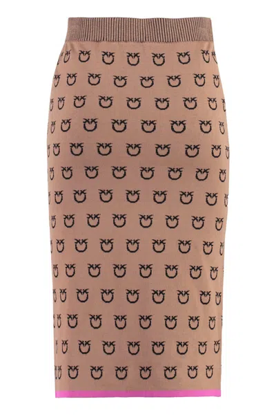 Shop Pinko Jacquard Knit Skirt In Brown