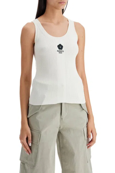 Shop Kenzo Ribbed Knit Tank Top With Spaghetti Straps In Bianco