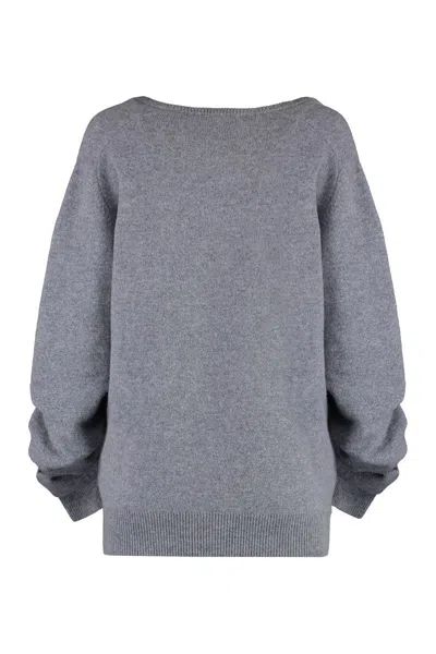 Tory Burch Essential V-neck Wool Sweater In Grey
