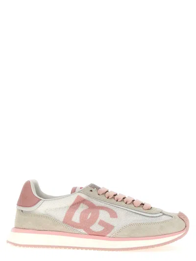 Dolce & Gabbana 'aria' Pink Running Sneakers With Logo Detail In Suede And Tech Fabric Woman