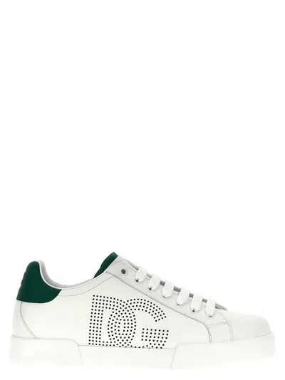 Dolce & Gabbana White And Black Leather Sneakers In White