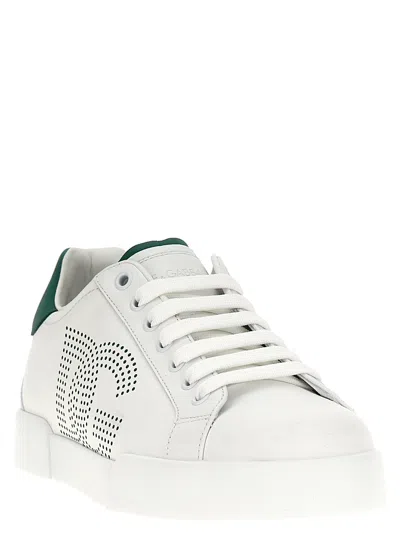 Dolce & Gabbana White And Black Leather Sneakers In White