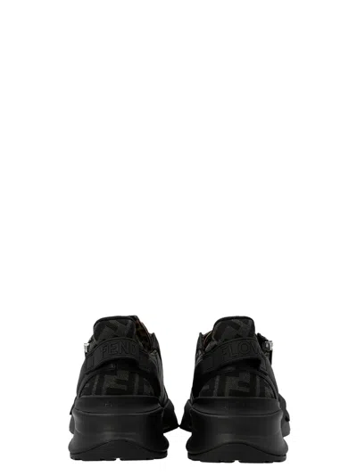 Fendi Multicolor Leather And Fabric Flow Sneakers In Black