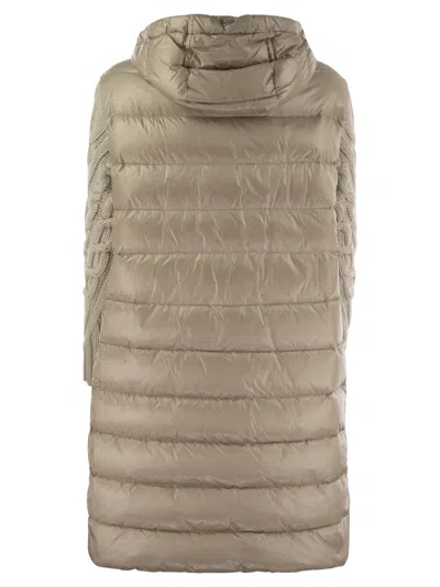 Herno Elegant Long Down Jacket With Wool-textured Sleeves