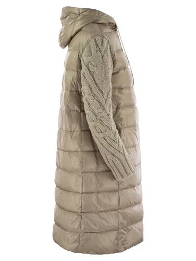 Herno Elegant Long Down Jacket With Wool-textured Sleeves