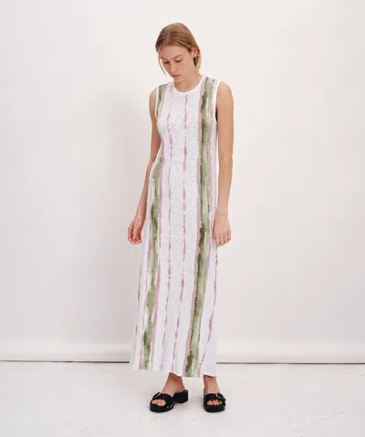 Shop Atm Anthony Thomas Melillo Slub Jersey With Paintstroke Sleeveless Maxi Dress In White-multi