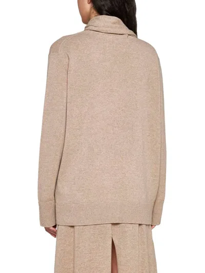 Shop Stella Mccartney Sweater In Recycled Wool And Cashmere Blend With Scarf And Knot In Beige