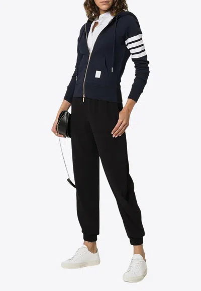 Thom Browne Fitted Blue Zipper Hoodie With Contrasting Stripes In Navy