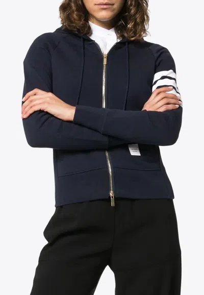 Thom Browne Fitted Blue Zipper Hoodie With Contrasting Stripes In Navy
