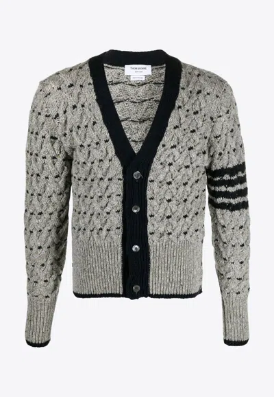 Shop Thom Browne 4-bar Stripes Cable Knit Cardigan In Gray