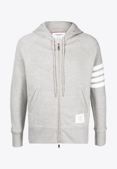 Thom Browne Mens Light Grey Striped Brand-patch Cotton-jersey Hoody In Gray