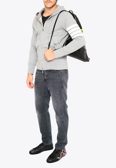 Thom Browne Mens Light Grey Striped Brand-patch Cotton-jersey Hoody In Gray