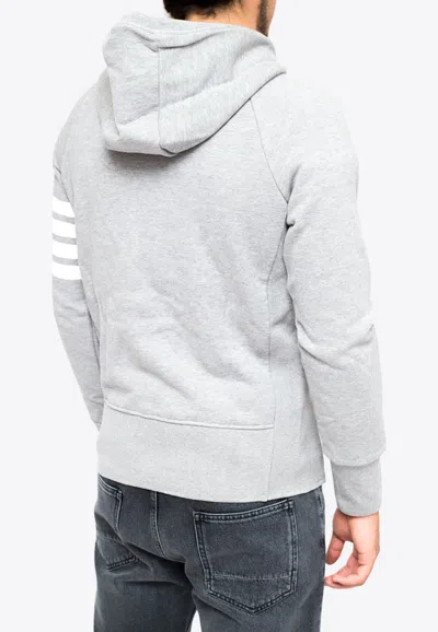 Thom Browne Mens Light Grey Striped Brand-patch Cotton-jersey Hoody In Gray