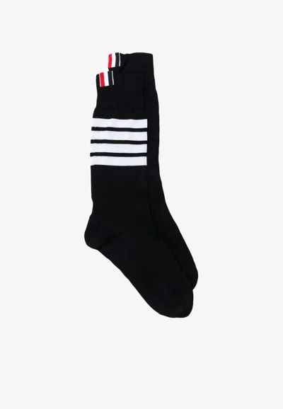 Thom Browne 4-bar Cotton Blend Mid Calf Socks In Navy