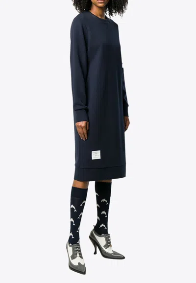 Shop Thom Browne 4-bar Stripes Sweatshirt Dress In Navy