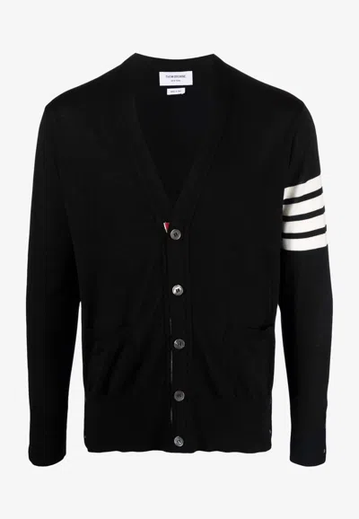 Thom Browne Classic V-neck Cardigan In Fine Merino Wool With 4bar Stripes Clothing In Black