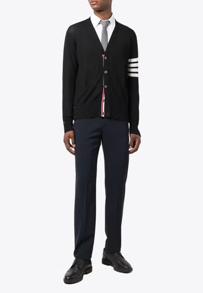 Thom Browne Classic V-neck Cardigan In Fine Merino Wool With 4bar Stripes Clothing In Black