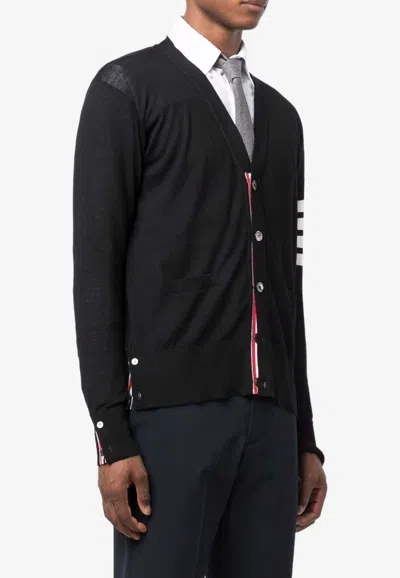 Thom Browne Classic V-neck Cardigan In Fine Merino Wool With 4bar Stripes Clothing In Black