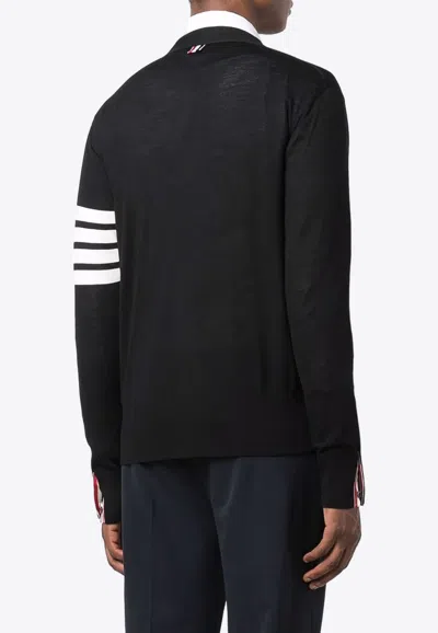 Thom Browne Classic V-neck Cardigan In Fine Merino Wool With 4bar Stripes Clothing In Black