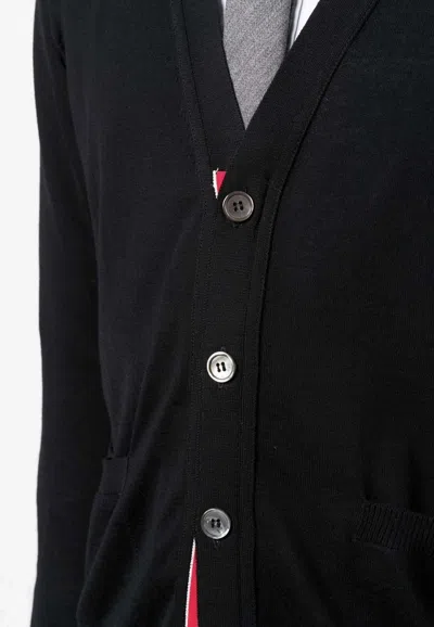 Thom Browne Classic V-neck Cardigan In Fine Merino Wool With 4bar Stripes Clothing In Black