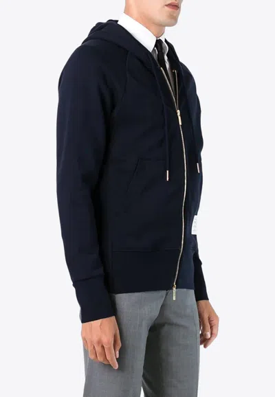 Thom Browne Slim-fit Striped Loopback Cotton-jersey Zip-up Hoodie In Navy