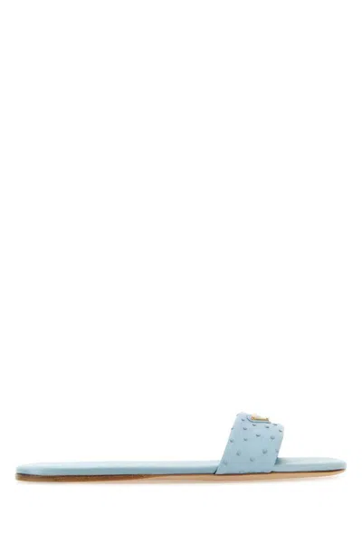 Prada Slippers In Pelle Azzurra Donna In Blue