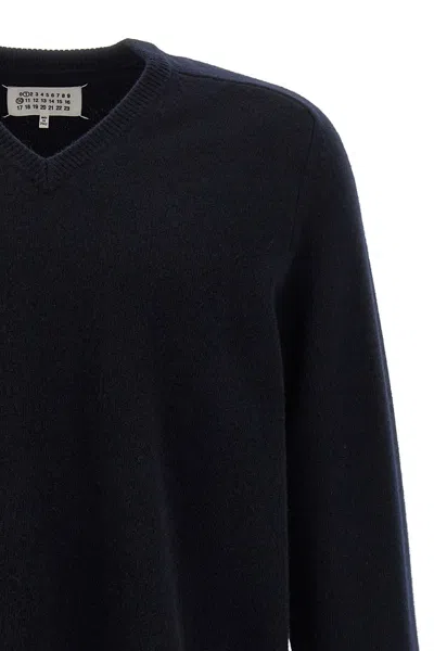 Maison Margiela Classic Crew Neck Sweater With Suede Elbow Patches In Black