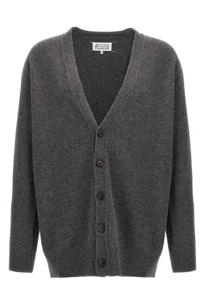 Maison Margiela Wool Cardigan With Four-stitched Logo In Gray
