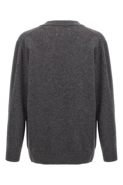 Maison Margiela Wool Cardigan With Four-stitched Logo In Gray