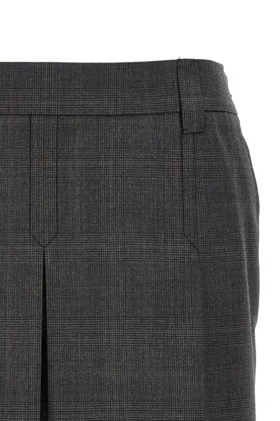 Miu Miu Checkered Mini Skirt With Pleats And Pockets In Gray