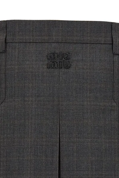Miu Miu Checkered Mini Skirt With Pleats And Pockets In Gray